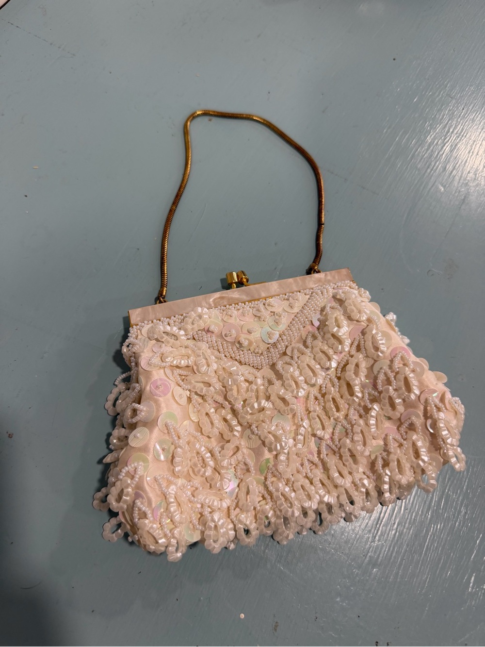 Women's vintage Ivory Sequin Beaded Evening Bag
